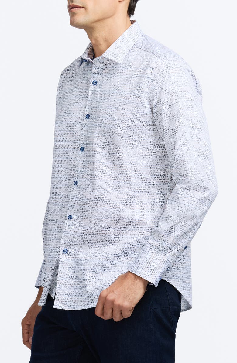 Robert Graham Akehurst Geo Print Stretch Cotton Button-Up Shirt, Alternate, color, Blue Multi