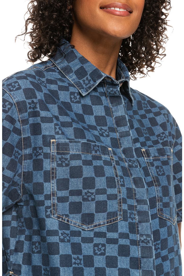 Blue Wave Print Cotton Denim Crop Shirt, Alternate, color, MOOD INDIGO SOL POWE