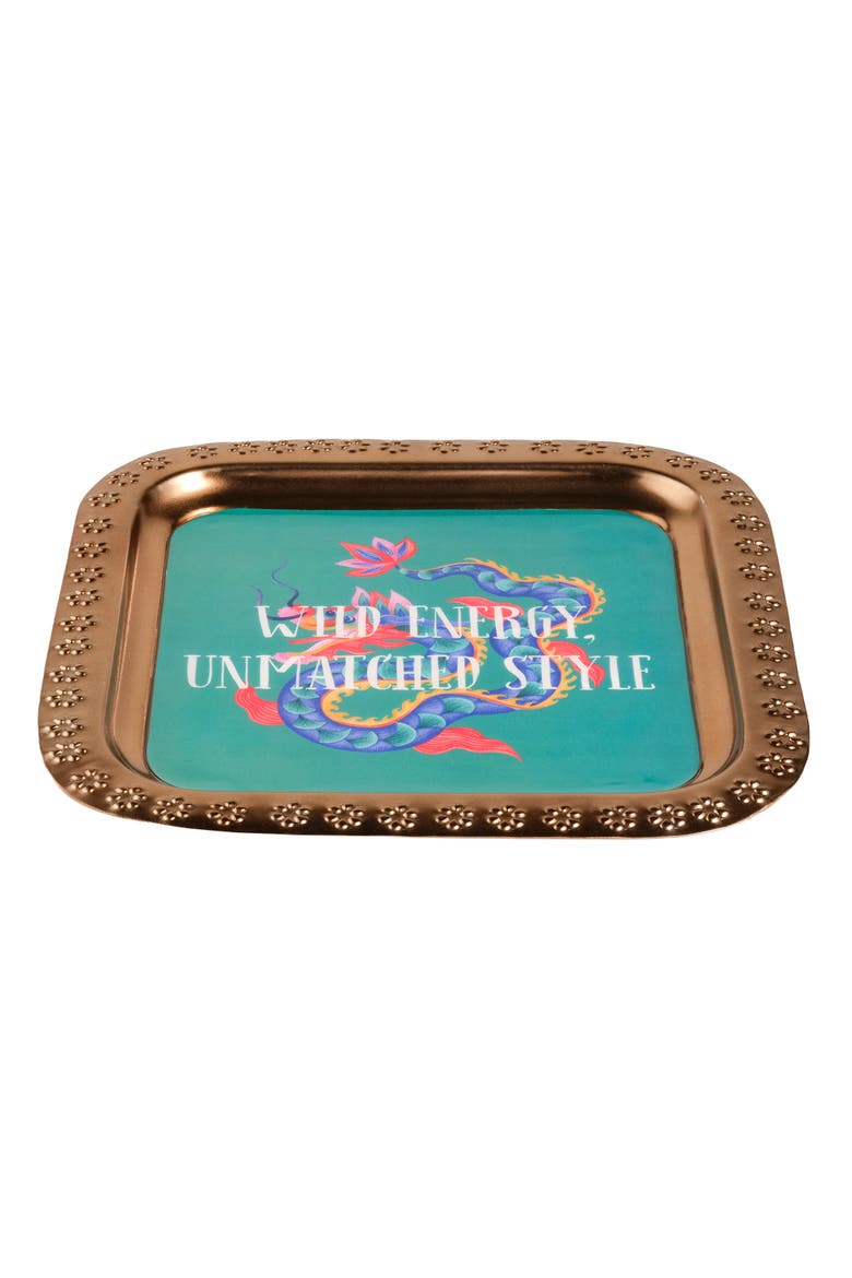 Nanpur Patterned Square Metal Decorative Tray Energy 11X11 In, Alternate, color, Green