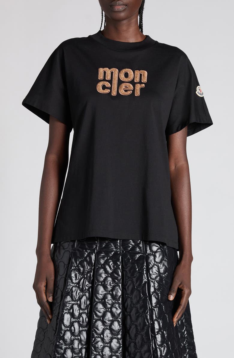 Moncler Logo Patch Cotton T-Shirt, Main, color, Black