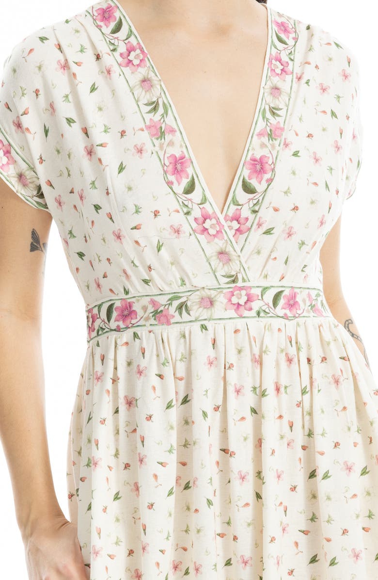 MAX STUDIO Surplice Neck Short Sleeve Maxi Dress, Alternate, color, Cream/ Pink Magnolia