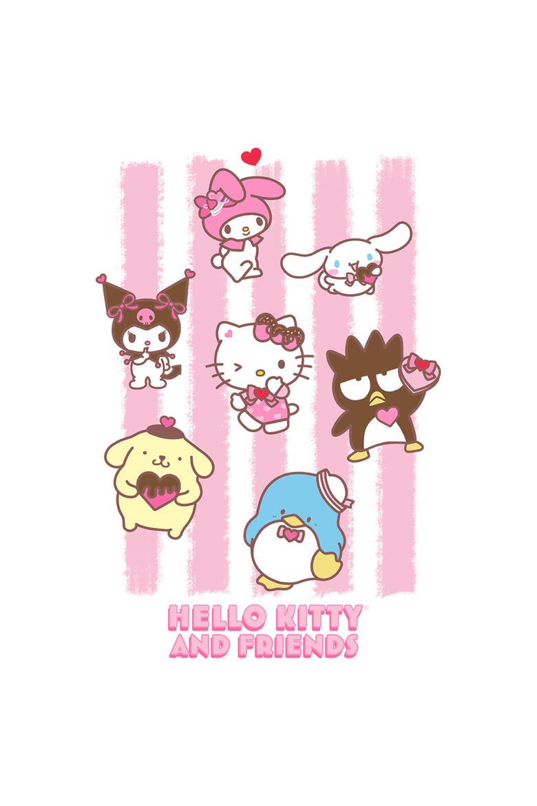 Mens Hello Kitty Stripes and Friends T Shirt, Alternate, color, White