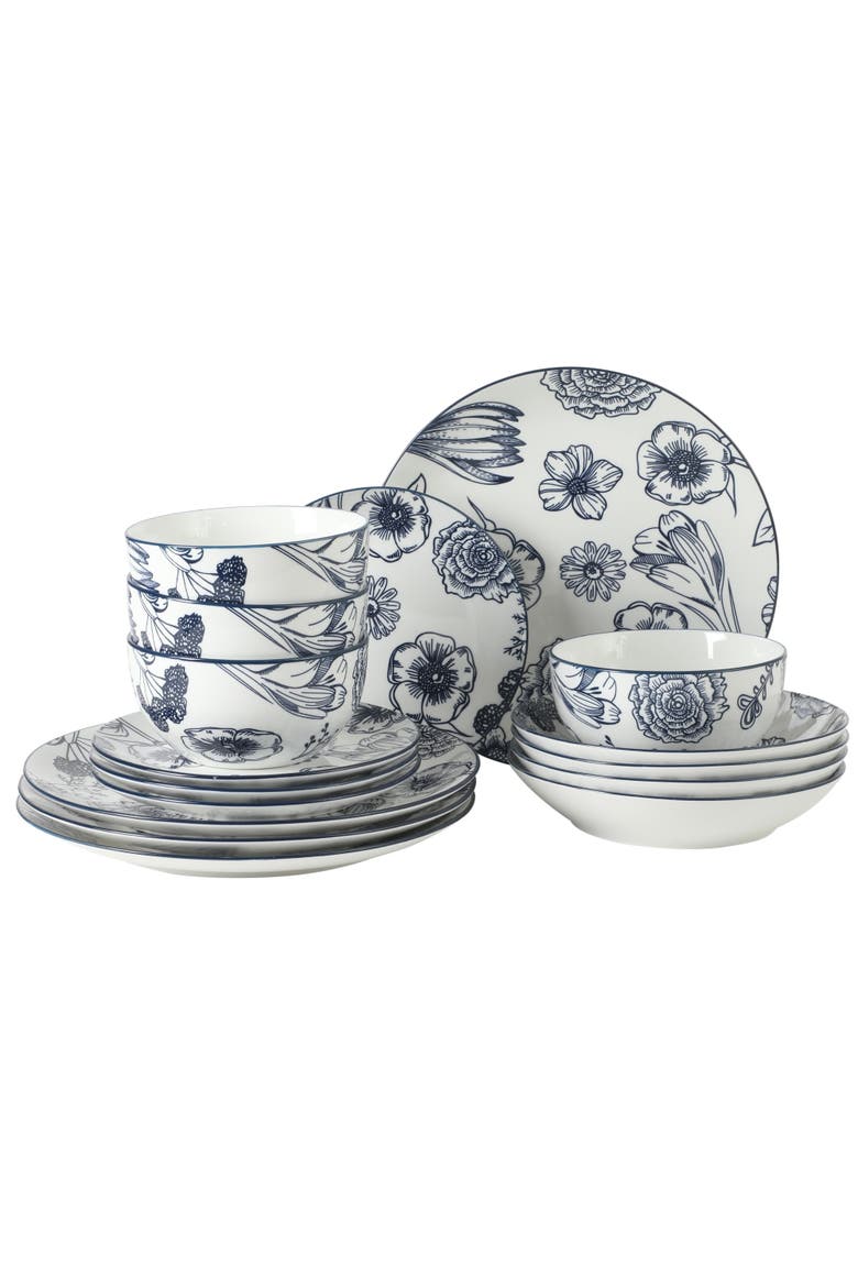 Westerly Court Stoneware Dinnerware Set, Main, color, Blue/W