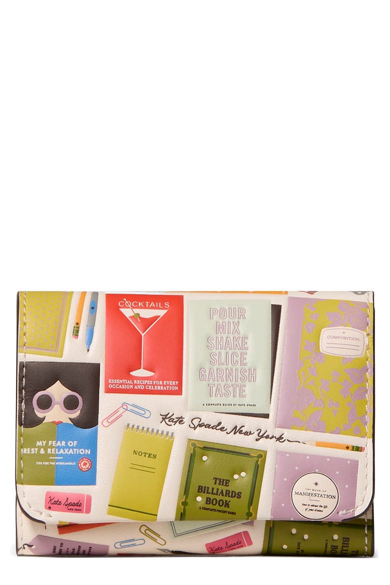 page turner bestsellers print leather card case, Main, color, CREAM MULTI