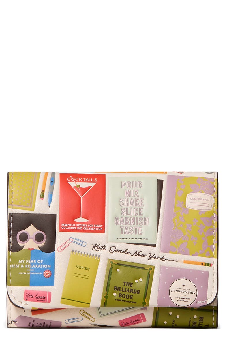 Kate Spade New York page turner bestsellers print leather card case, Main, color, Cream Multi