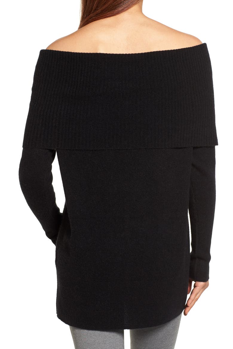 CASHMERE OFF SHOULDER SWEATER, Alternate, color, BLACK