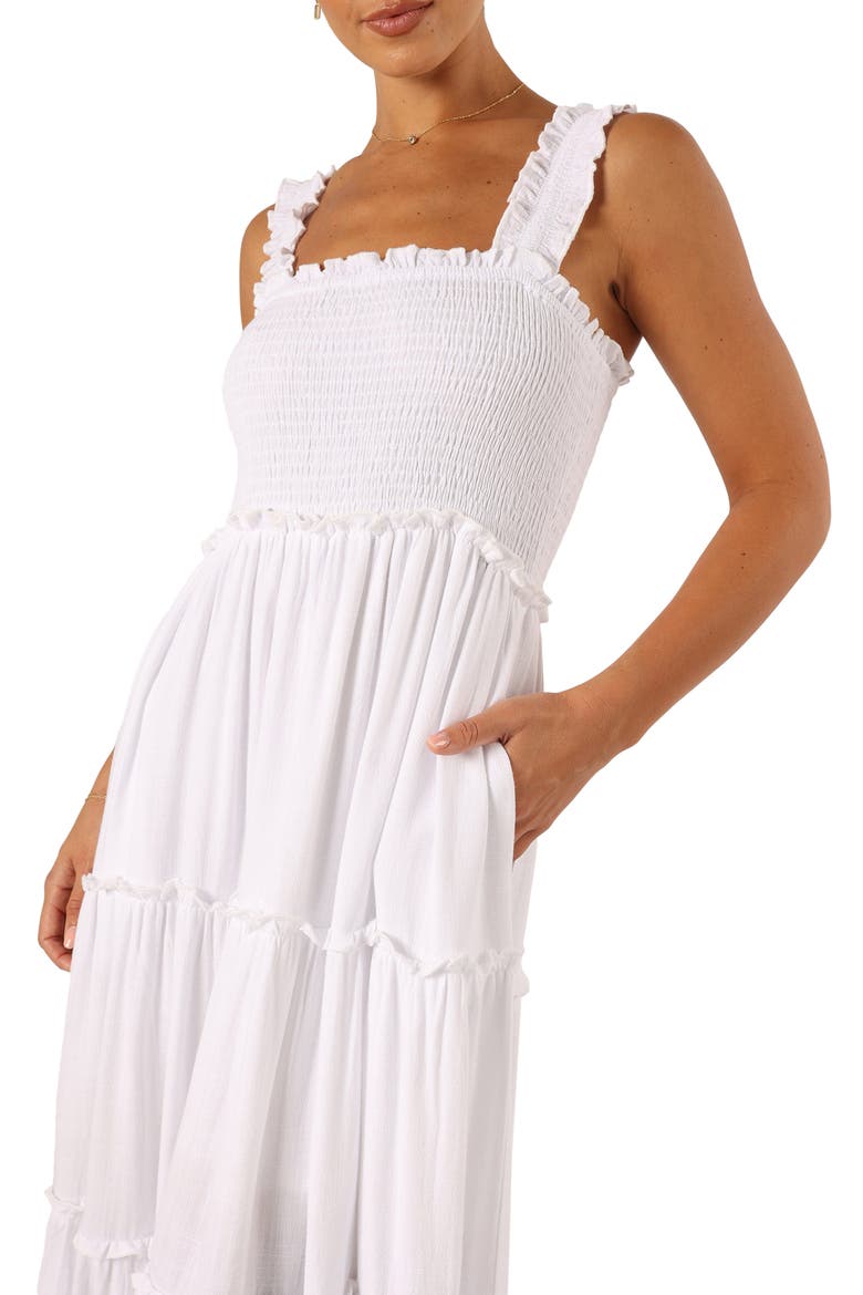 Serafina Smocked Tiered Sundress, Alternate, color, WHITE