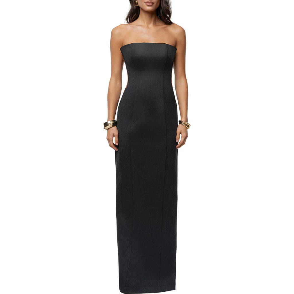 Jluxlabel Madioson Sheer Inset Faux Suede Column Gown In Black