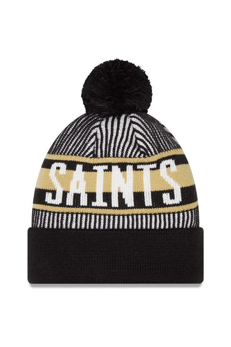 Men's New Era Black New Orleans Saints Striped Cuffed Knit Hat with Pom, Alternate, color, Black