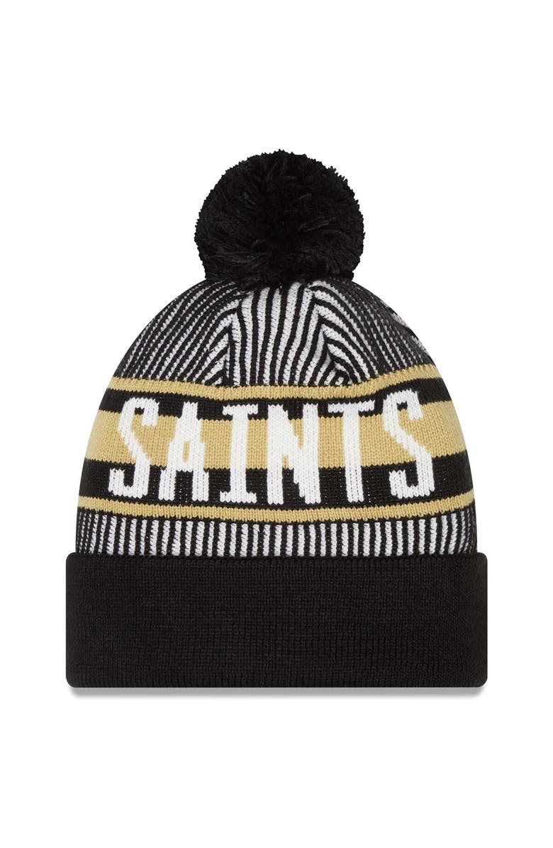 New Era Men's New Era Black New Orleans Saints Striped Cuffed Knit Hat with Pom, Alternate, color, Black