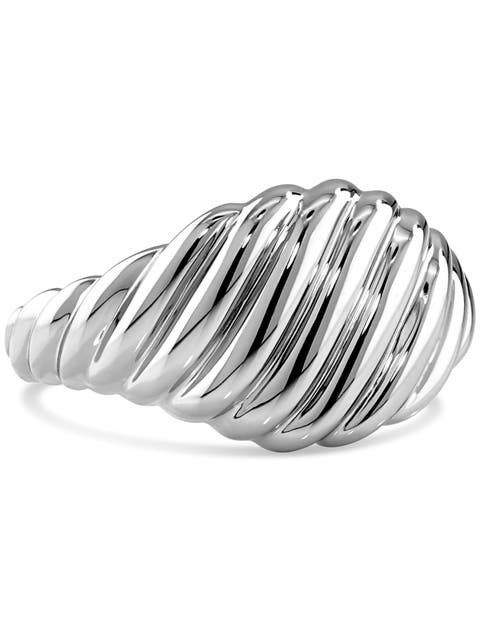 Rope Ring in Rhodium Plated Sterling Silver, 12mm