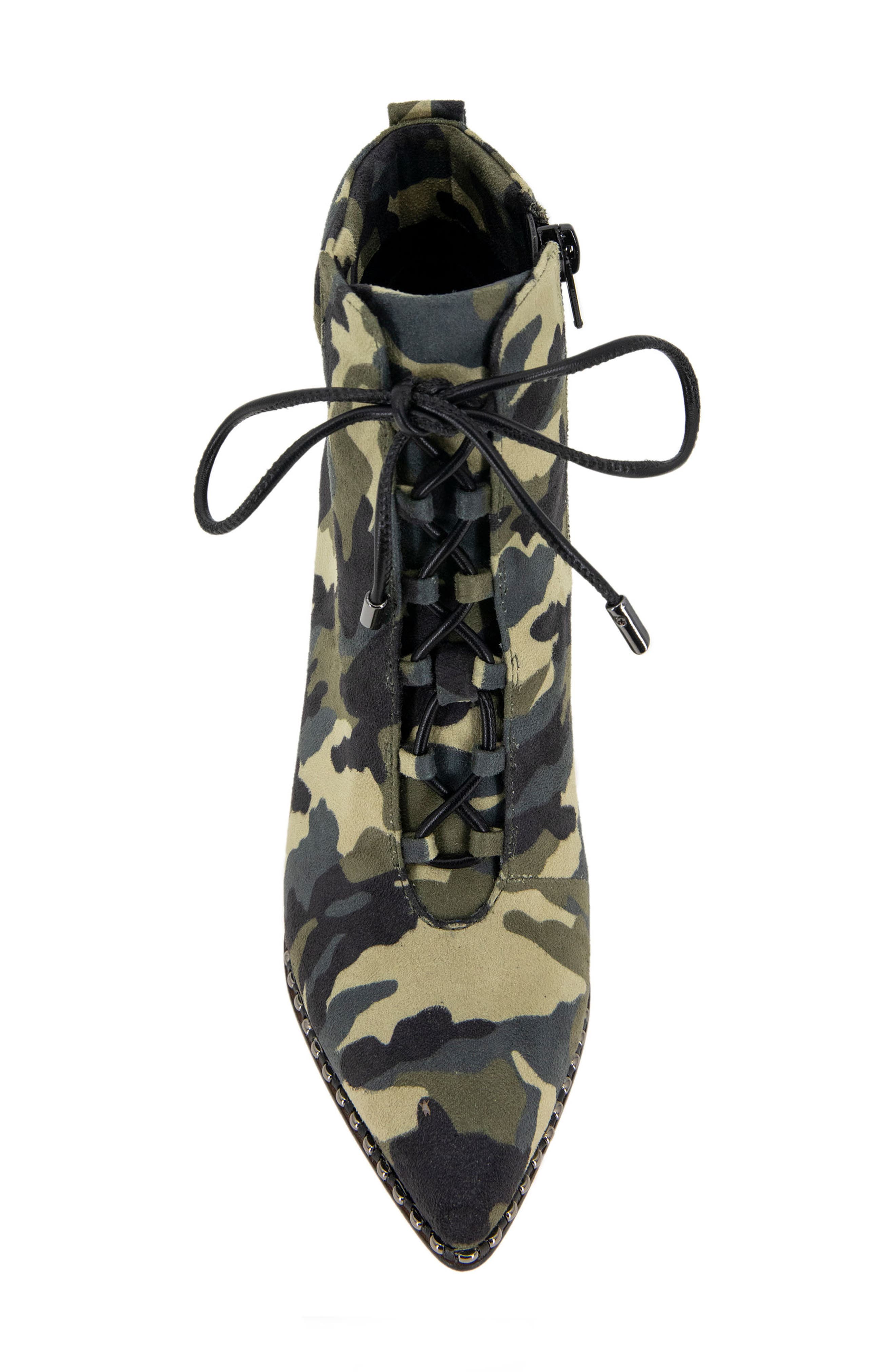 BCBGeneration Hinna Pointy Toe Lace-Up Bootie, Alternate, color, Camo Microsuede