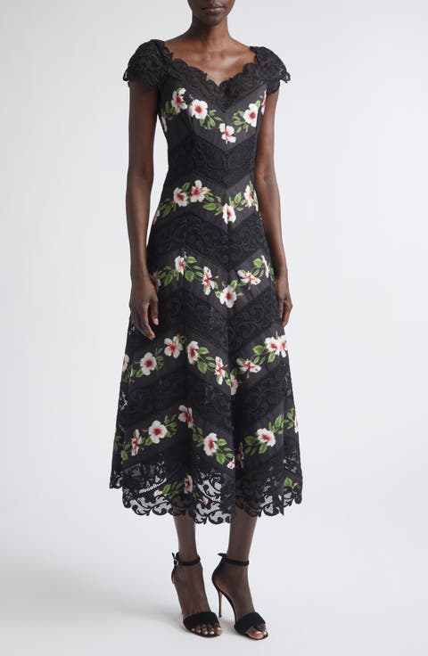 Chiné Hibiscus Stripe Faille Midi Dress