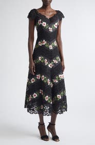 Oscar de la Renta Chiné Hibiscus Stripe Faille Midi Dress