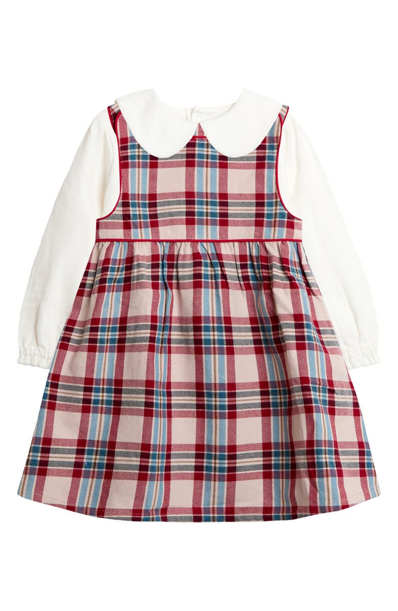JOJO MAMAN BEBE Plaid Cotton Pinafore Dress & Shirt Set, Main, color, Red