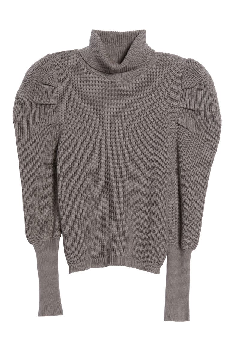 Puff Sleeve Turtleneck Sweater, Alternate, color, GREY DECEMBER