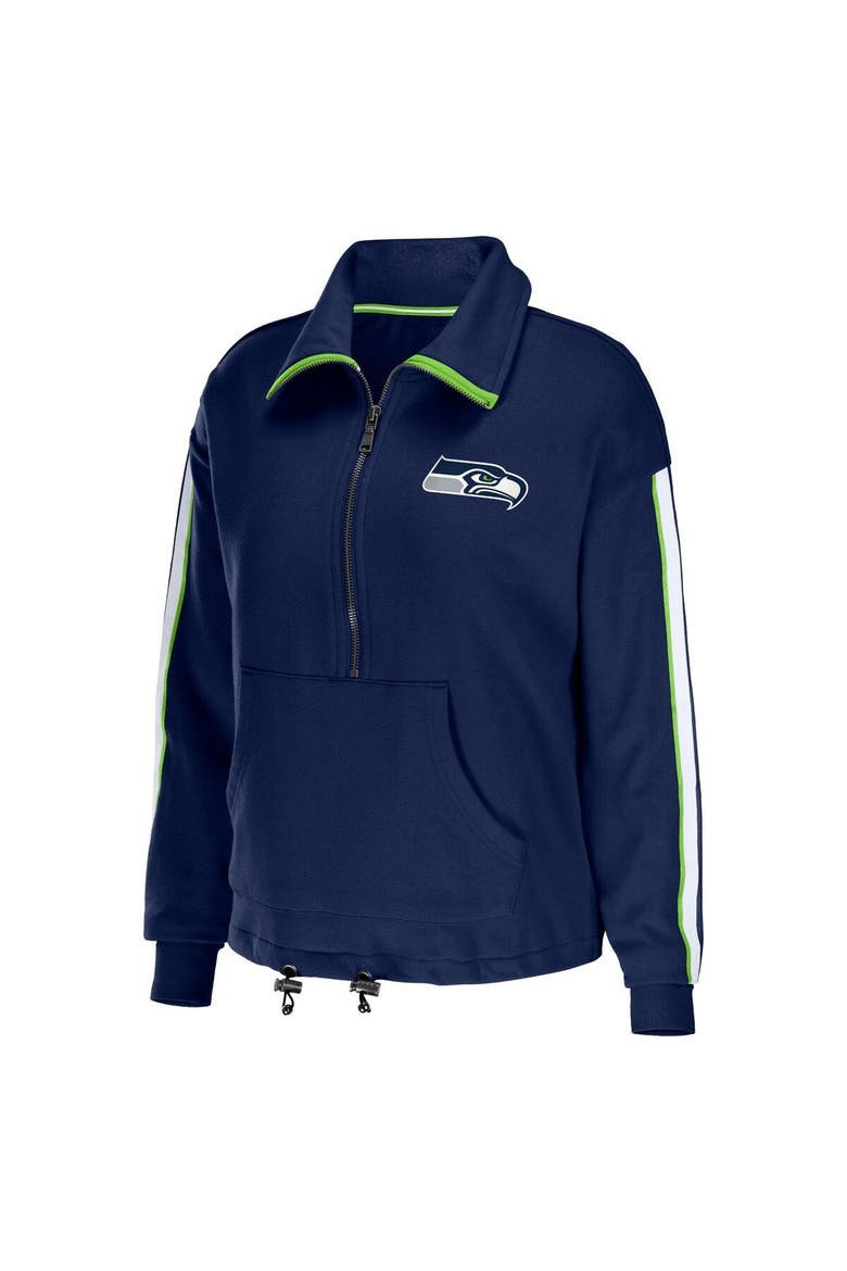 Women's WEAR by Erin Andrews College Navy Seattle Seahawks Logo Stripe Half-Zip Top, Alternate, color, Navy