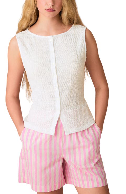 Textured Sleeveless Button-Front Top