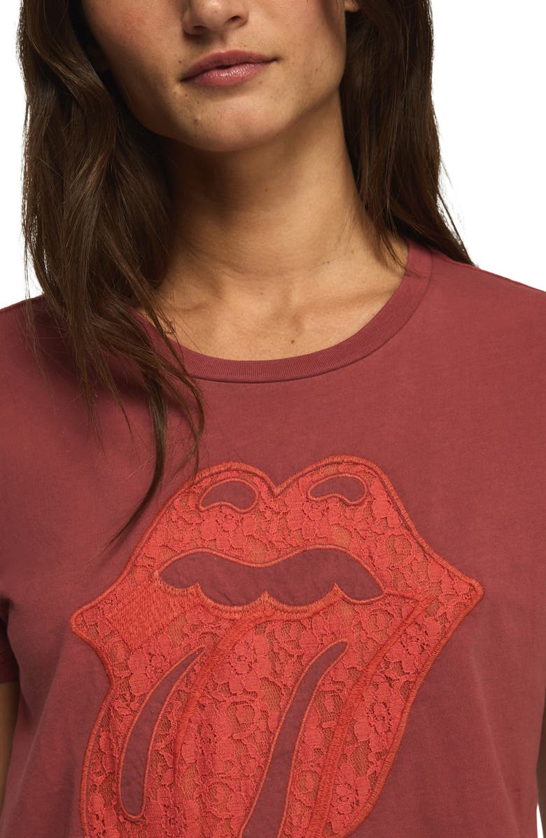 Lucky Brand Rolling Stones Lace Graphic Cotton T-Shirt, Alternate, color, Ketchup