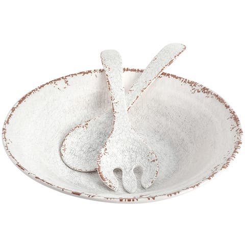 Mauna 3 Piece Melamine Serving Bowl Set in White with Serving Utensils