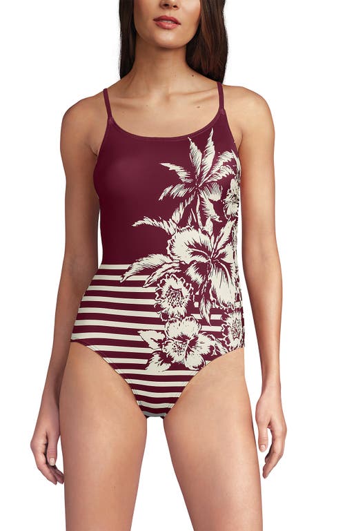 Lands' End Chlorine Resistant Scoop Neck High Leg Tugless Tank Thin Strap One Piece Swimsuit Adjusta