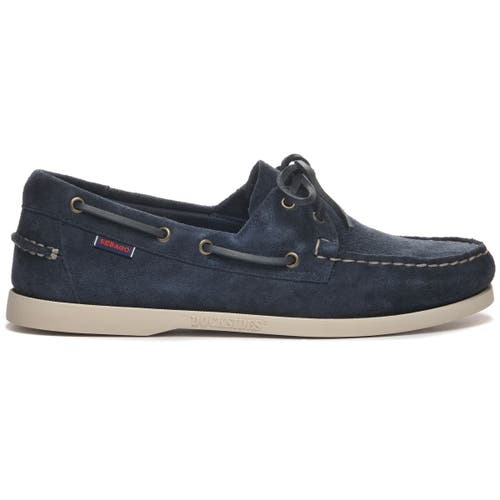 Sebago Hand-stitched Blue Suede Moccasin With Rubber Sole In Blue