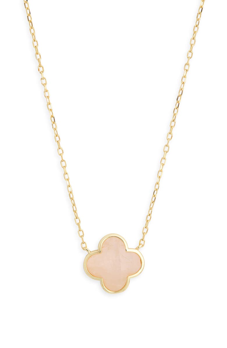 ARGENTO VIVO Rose Quartz Clover Pendant Necklace, Main, color, Gold
