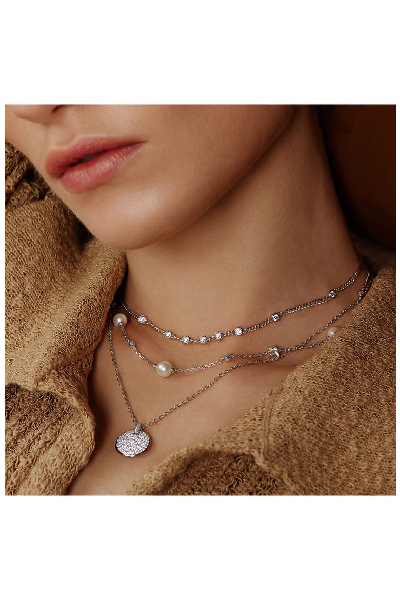Bezel Cubic Zirconia Station Necklace, Alternate, color, SILVER