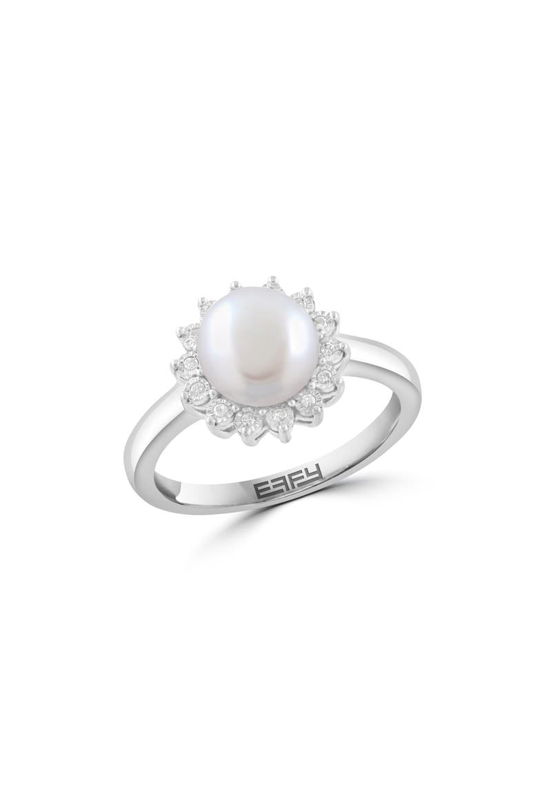 Sterling Silver Pearl Diamond Halo Ring, Main, color, WHITE
