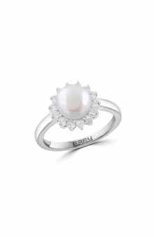 EFFY Sterling Silver Pearl Diamond Halo Ring