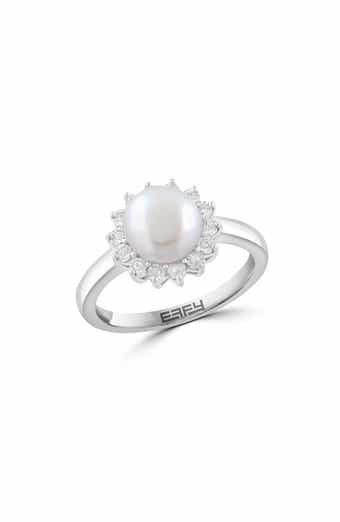 EFFY Sterling Silver Pearl Diamond Halo Ring