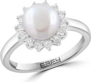 EFFY Sterling Silver Pearl Diamond Halo Ring