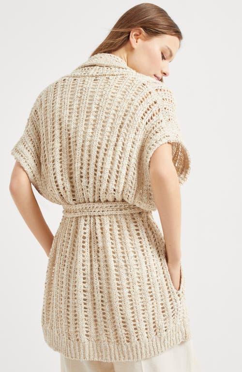 Brunello Cucinelli Linen And Silk Blend Cardigan In Buff
