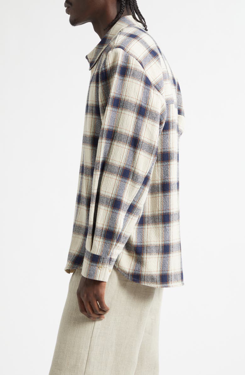 Séfr Wes Plaid Cotton Flannel Button-Up Shirt, Alternate, color, Navy Tablecloth Check