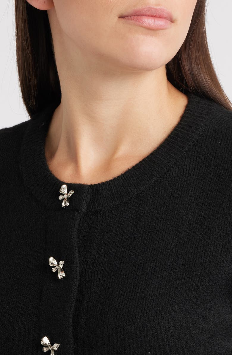 CeCe Short Sleeve Bow Button Cardigan, Alternate, color, Rich Black