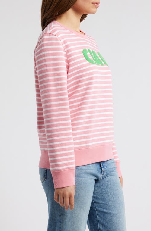 Caslonr Caslon(r) Ciao Stripe Appliqué Sweatshirt In Pink G- White Stripe