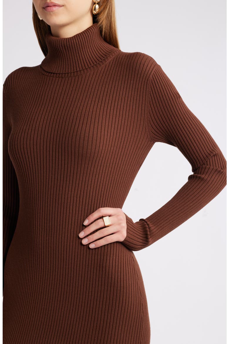 Rib Long Sleeve Turtleneck Sweater Dress, Alternate, color, BROWN SOIL