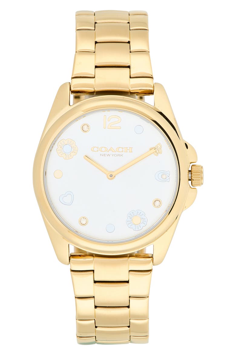 Greyson Bracelet Watch, 36mm, Main, color, GOLD/ SILVER WHITE