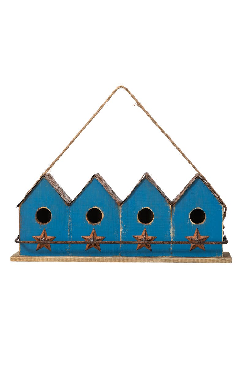 Glitzhome 17"L Retro Blue Distressed Solid Wood Birdhouse with Perch, Main, color, Blue