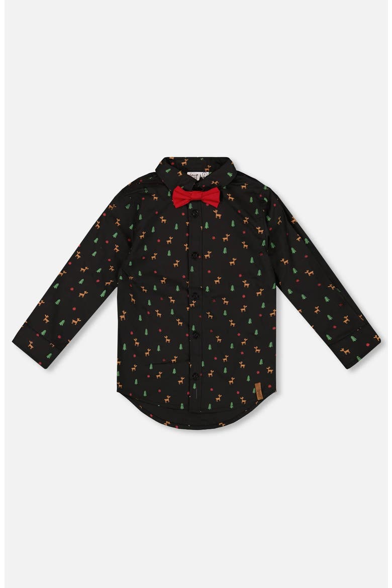 Poplin Shirt with Bow Tie, Main, color, Black and Multicolor