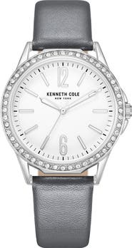 Kenneth Cole Classic Crystal Leather Strap Watch, 37mm
