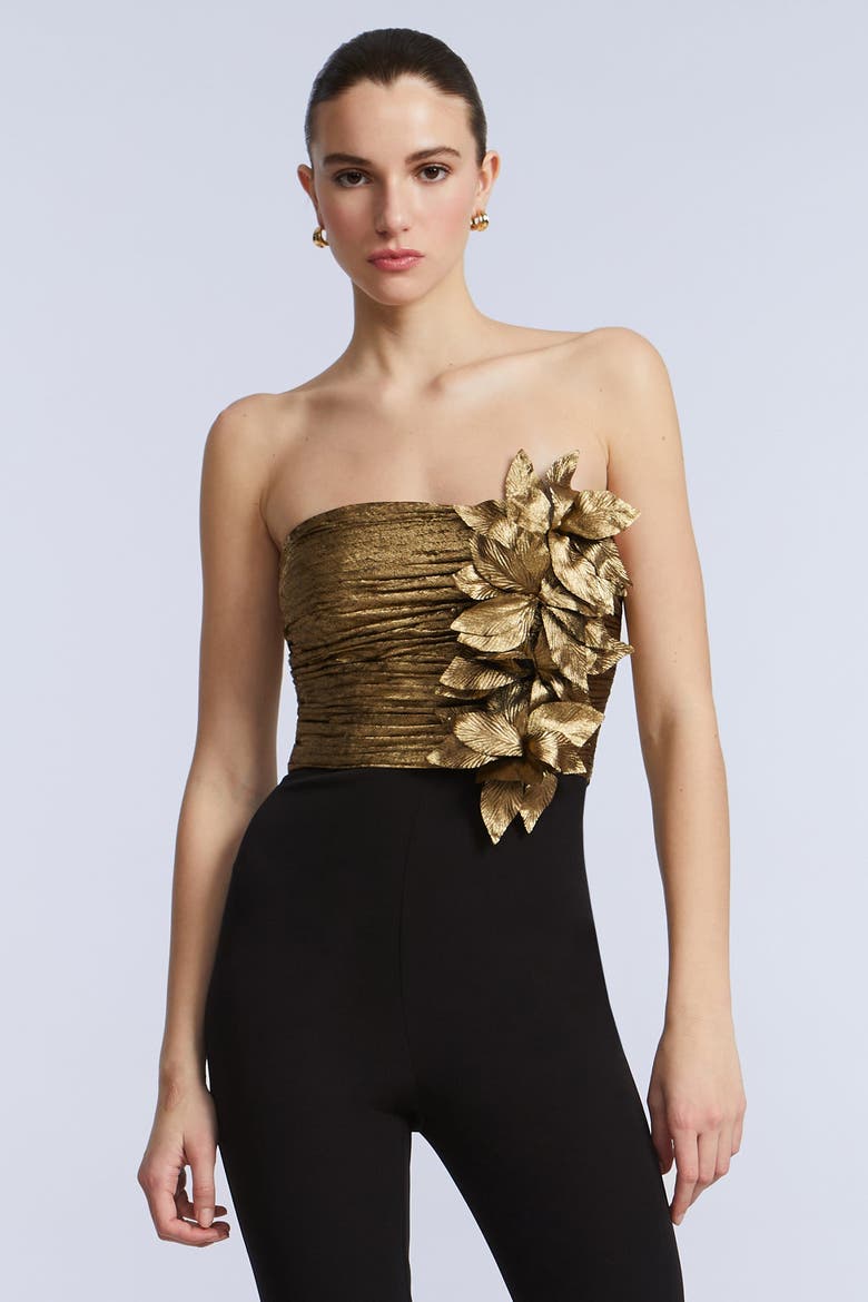 Flower Detail Jumpsuit, Alternate, color, Gold & Black Combo