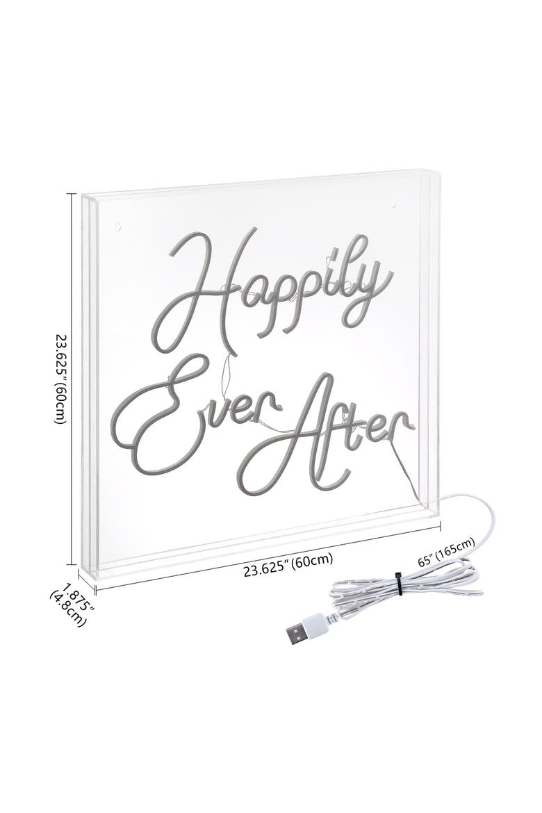 Happily Ever After 23.63" Square Contemporary Glam Acrylic Box USB Operated LED Neon Light, White, Alternate, color, White