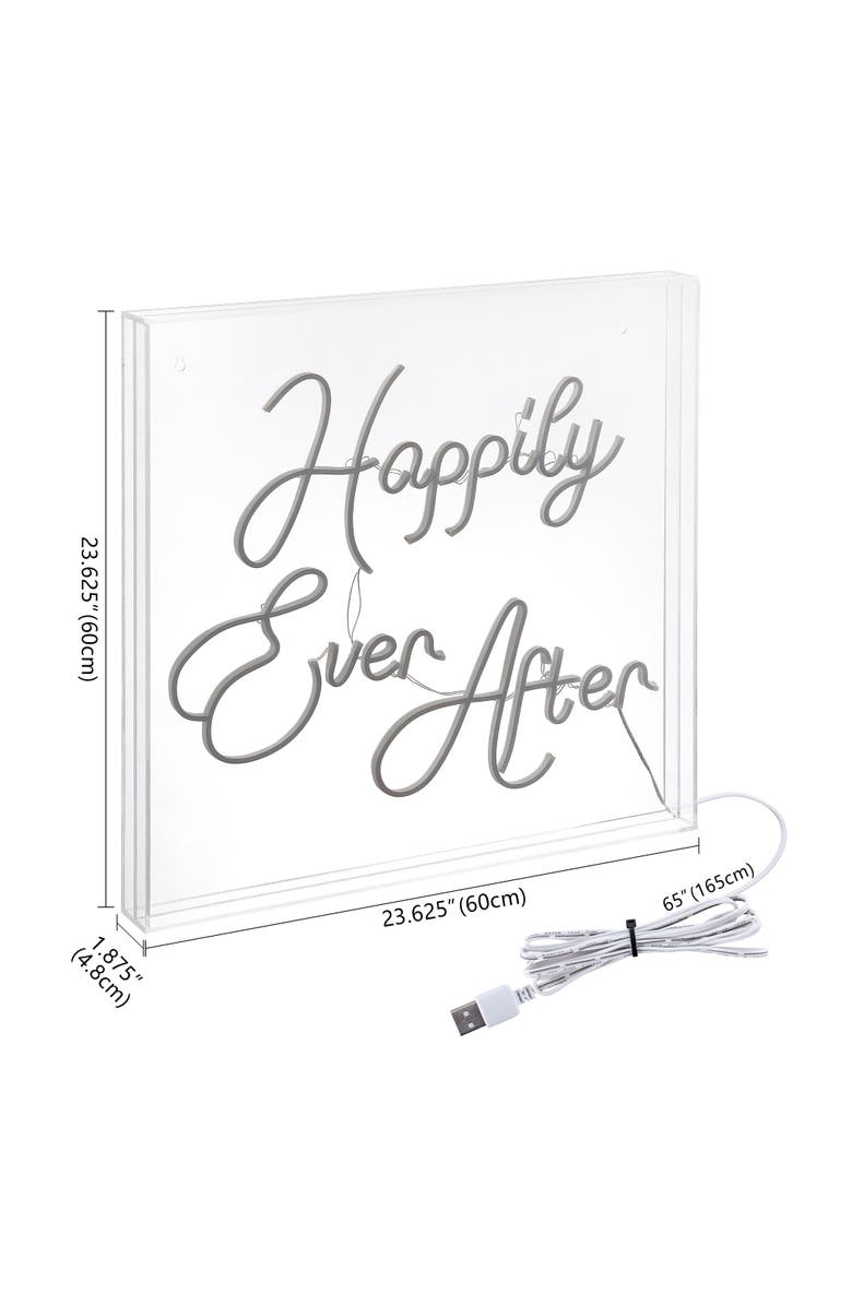 JONATHAN Y Happily Ever After 23.63" Square Contemporary Glam Acrylic Box USB Operated LED Neon Light, White, Alternate, color, White