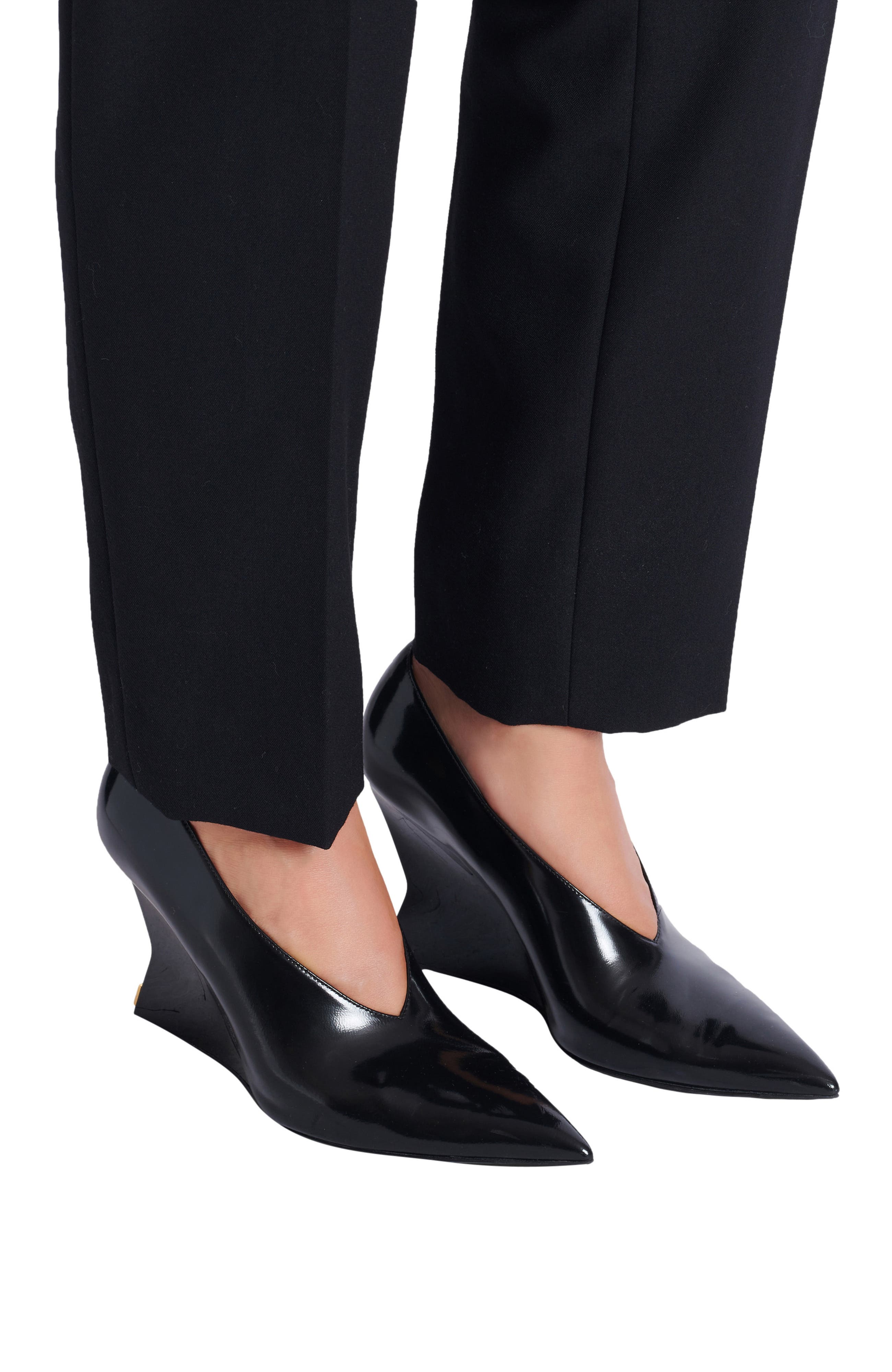 Shiny lambskin Wedge pumps, Alternate, color, black