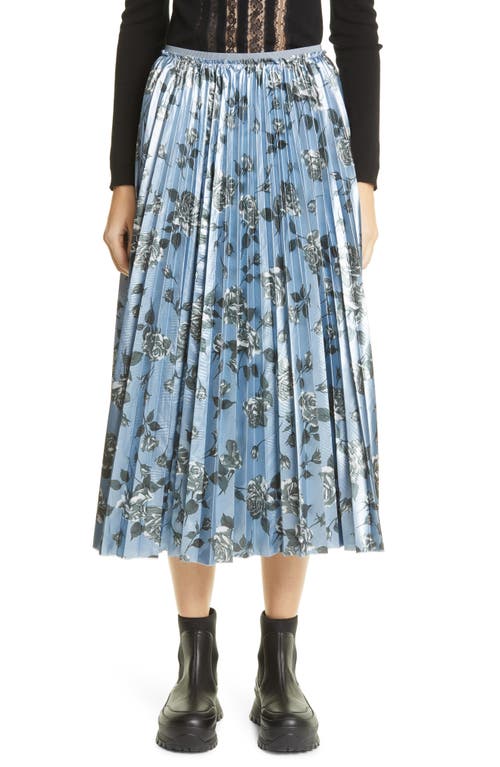 RED Valentino Floral Metallic Pleated Skirt in Cloud Sky 