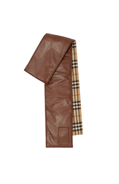 Narrow Reversible Check and Leather Scarf