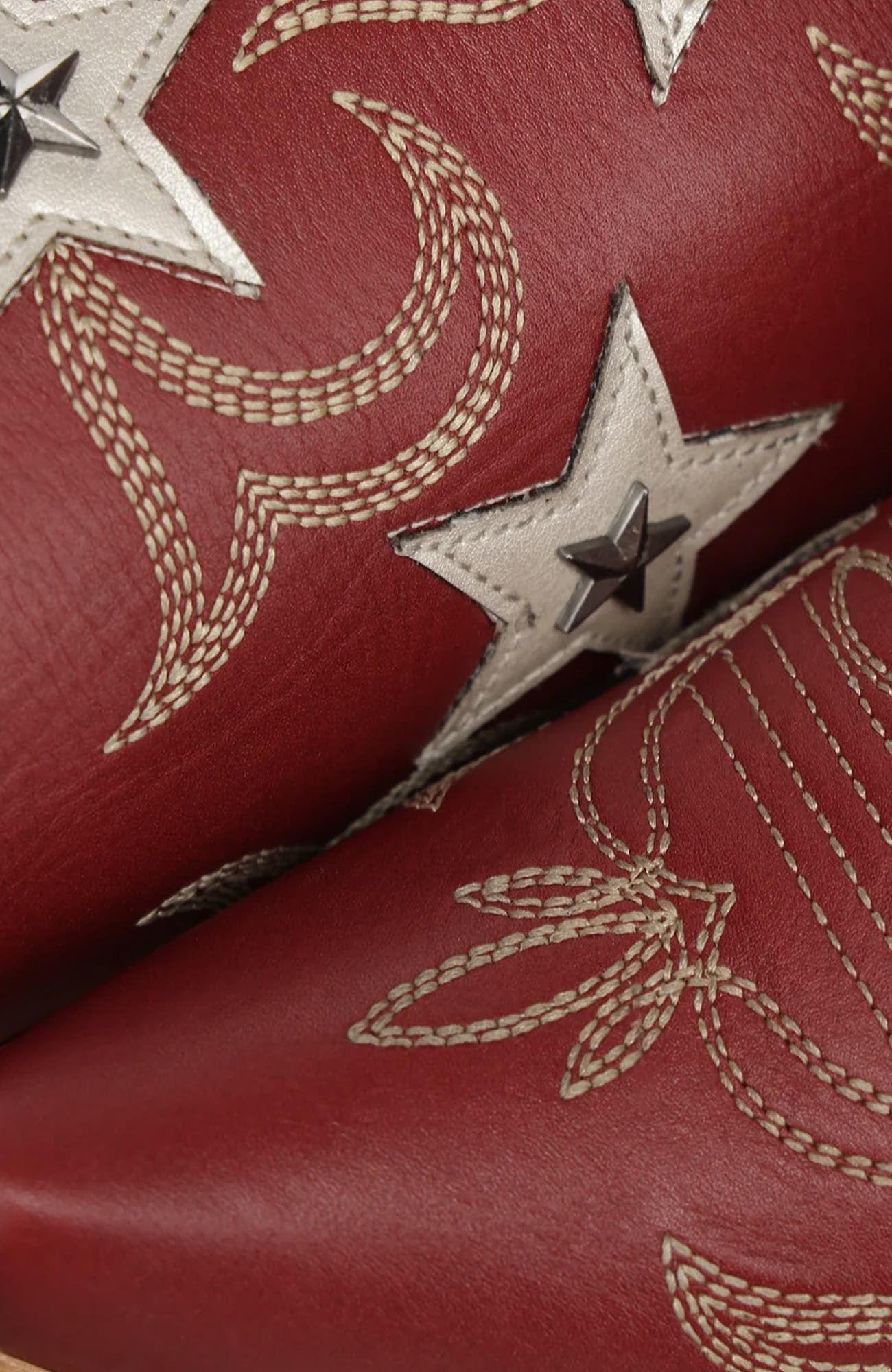 Detailed Embroidery Leather Overlay Studded Western Boots, Alternate, color, Red