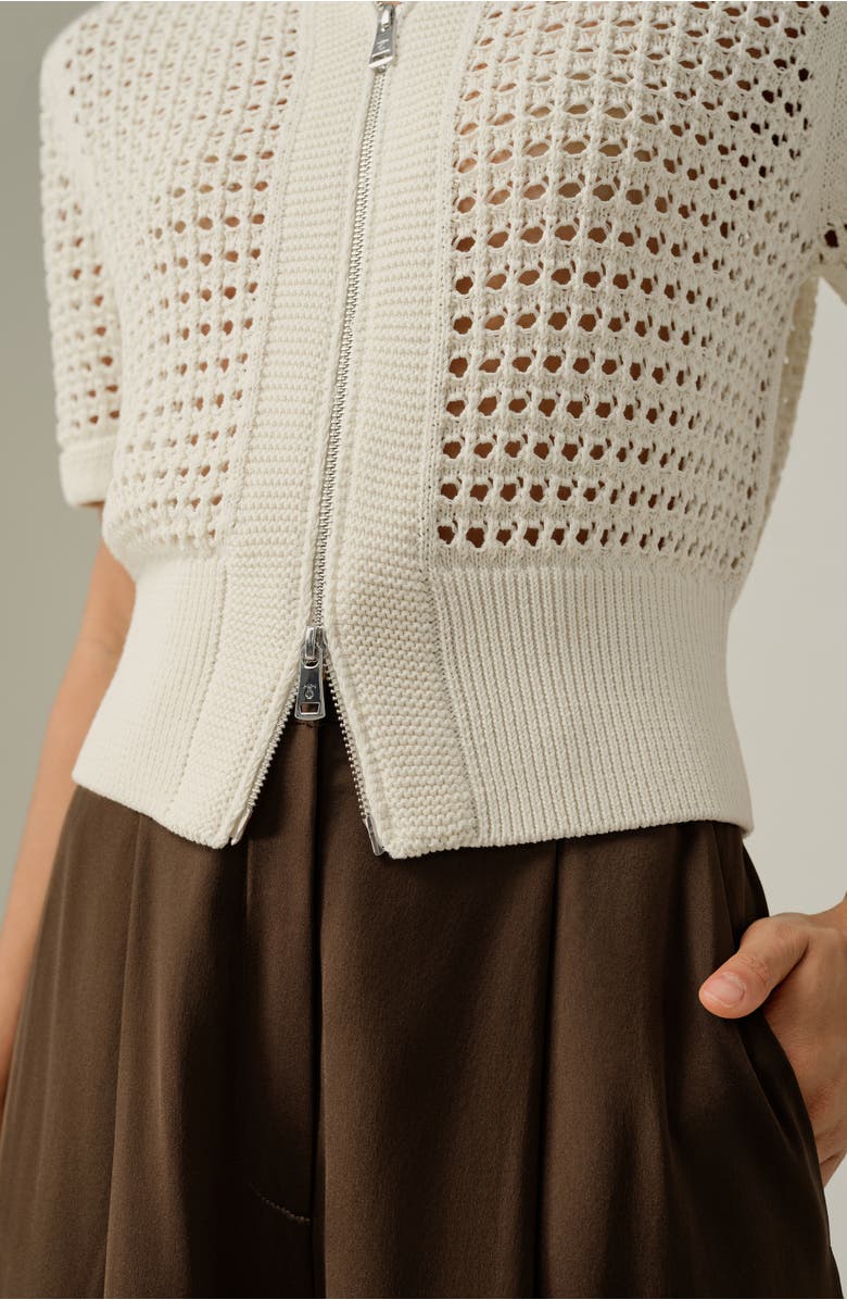 Lilysilk Toscana Pointelle Knit Double-Zip Cardigan, Alternate, color, Lily White