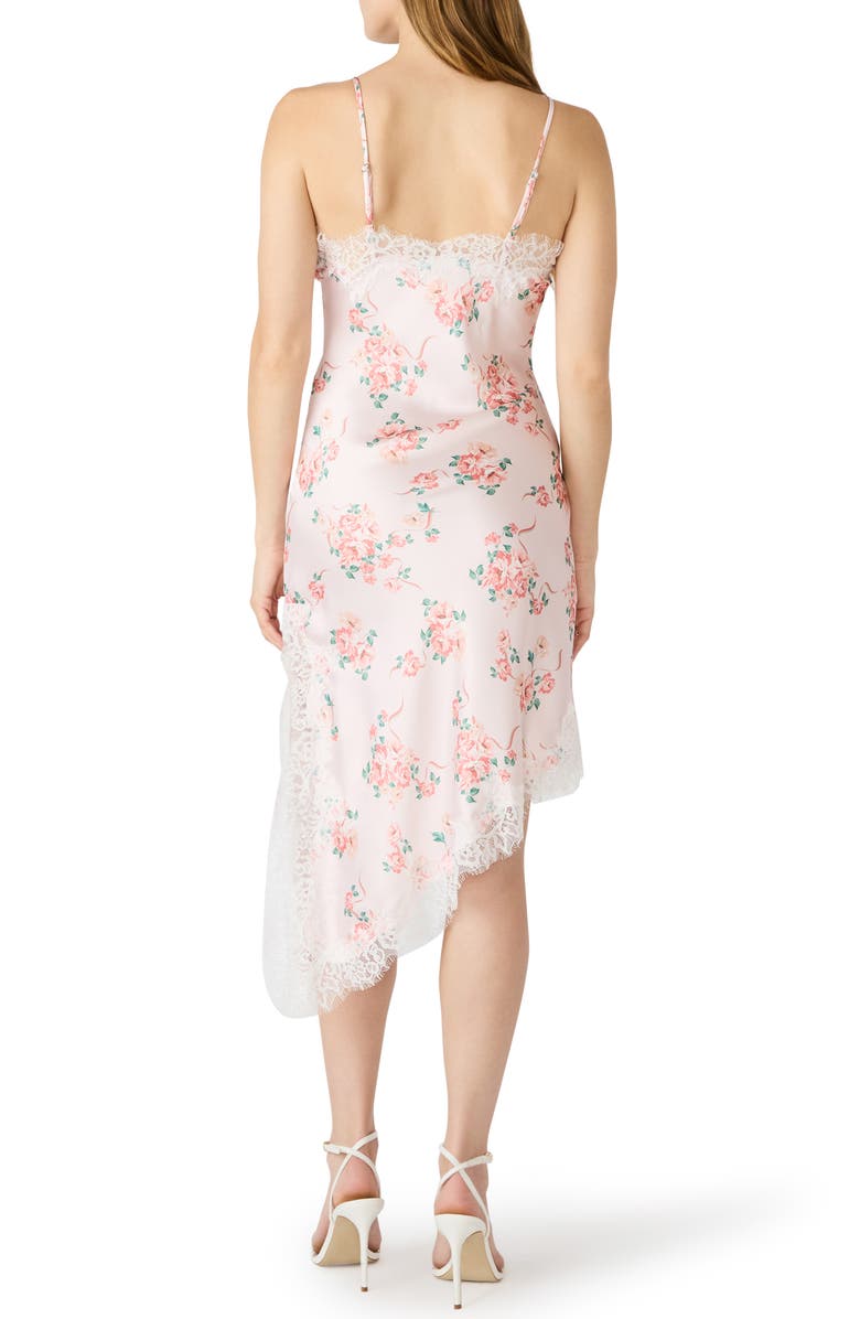 Steve Madden Floral Asymmetric Hem Satin Slipdress, Alternate, color, Peach Romance